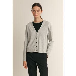 ME+EM Cotton Heather Gray Grey Cardigan Sweater Size 10 Light Minimalist